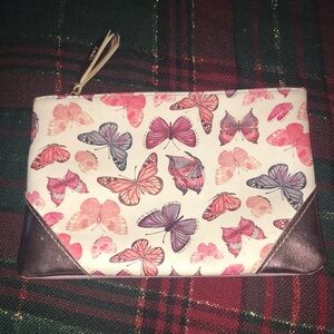 Ipsy Butterfly Print Makeup Bag with Pink and Purple Accents